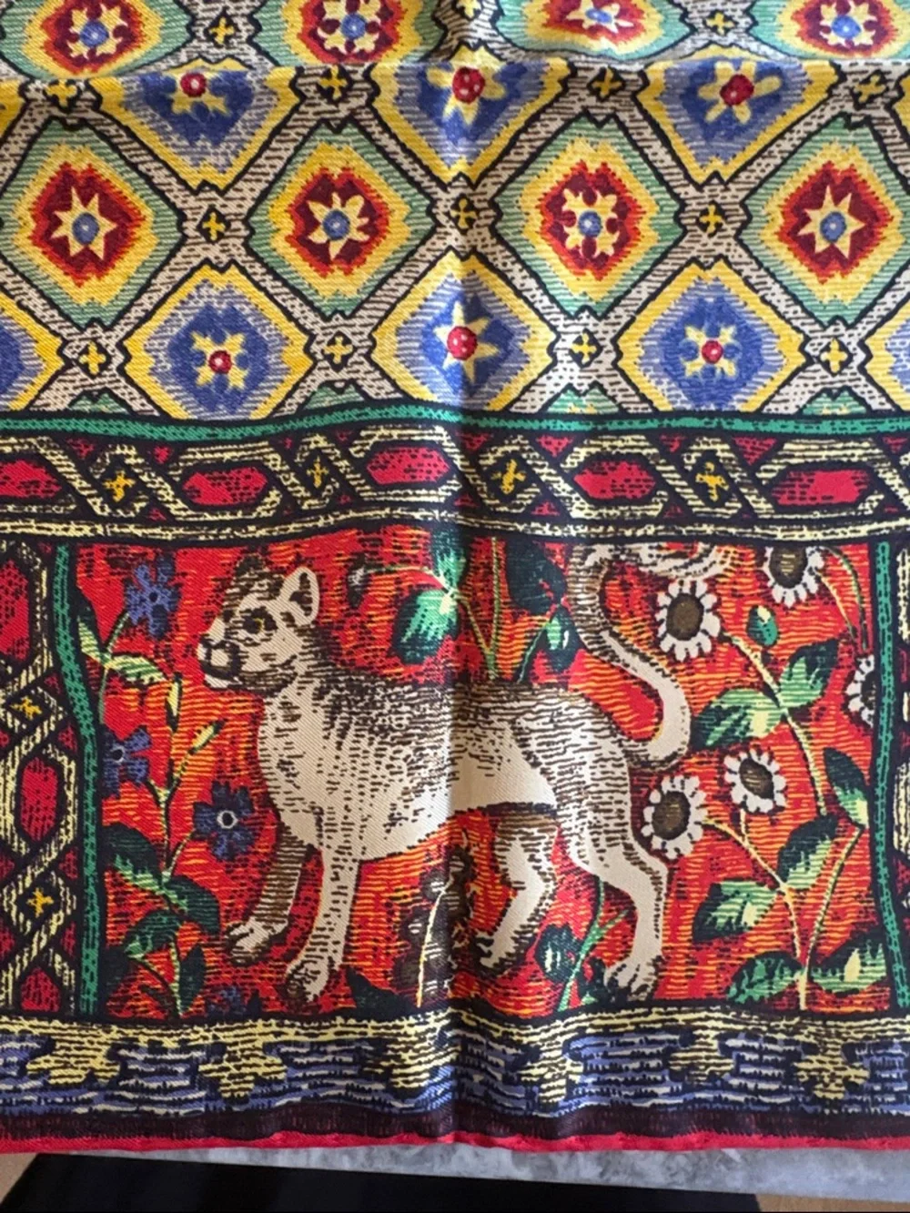 Vintage Holland & Holland Multicolor Wildlife Silk Scarf-Red,Blue, Yellow,Orange